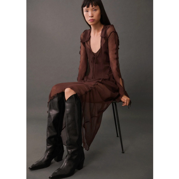 NEW MANGO MNG BLACK LEATHER COWBOY BOOTS SZ 38 7.5 - Picture 1 of 10